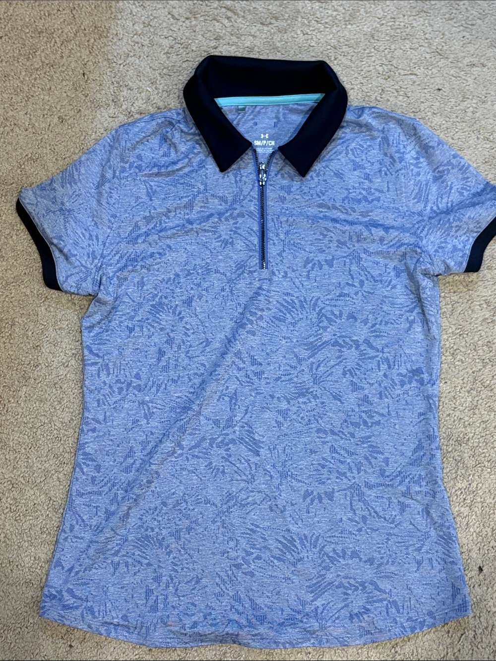 Under Armour Light Blue Patterned Golf Polo with Navy Collar